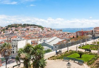 Lisbon rooftop from Sao Pedro de Alcantara viewpoint - Miradouro in Portugal