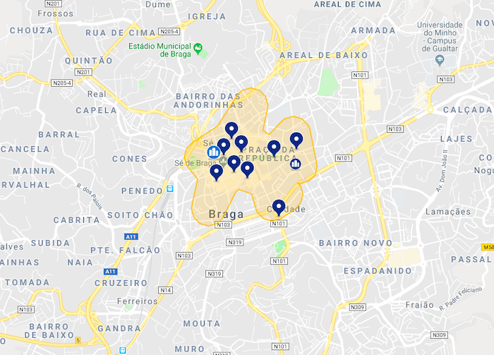 Mapa da melhor região de Braga: centro