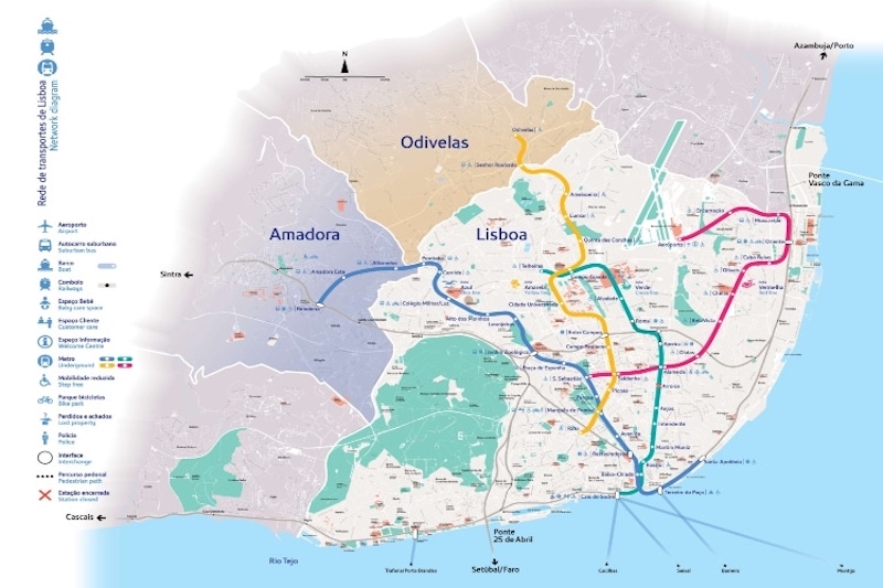 Mapa do transporte público em Lisboa